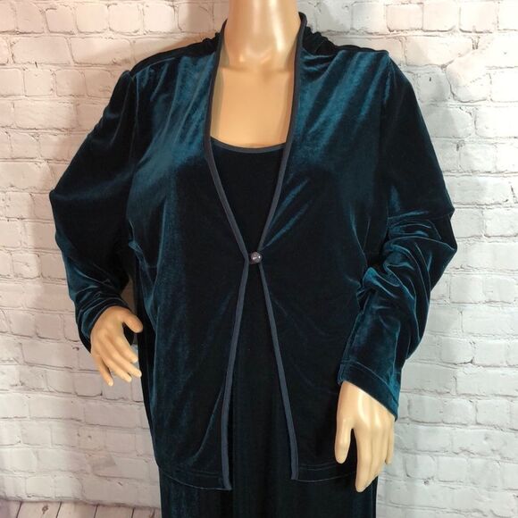 Vintage Kathie Lee Woman 2 Piece Green Velvet Maxi Dress & Jacket 16/18/1X? - Picture 2 of 10